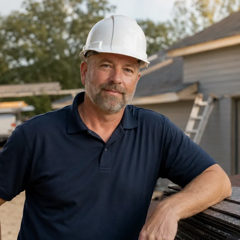 Mike Brennan, owner, in a company polo and hard hat